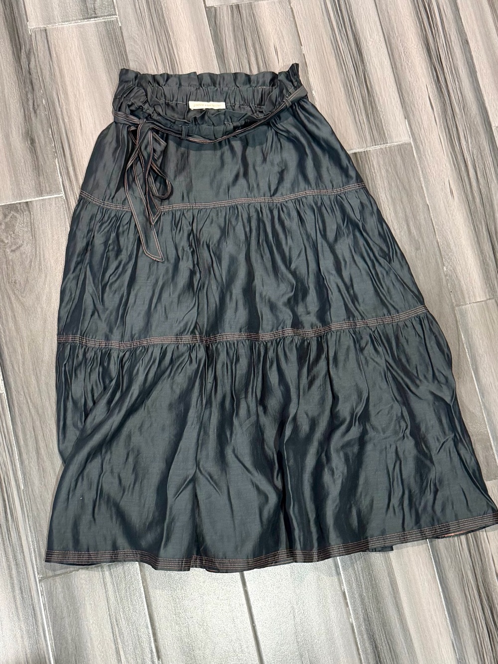 Tiered Black Maxi Skirt with Paperbag Waist and Waist Tie